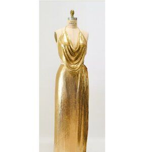 Vintage Gold Metal Mesh Halter Dress Medium